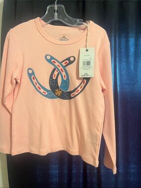 Girls' Light Pink Long-Sleeve Tee with Blue Horseshoe Graphic - Unbranded